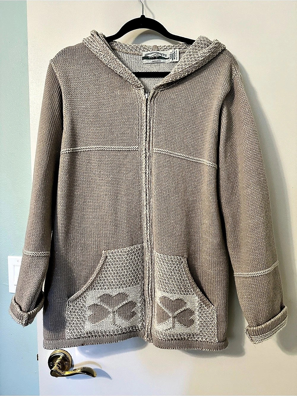 Aran Crafts Hooded Wool Cardigan in Brown
